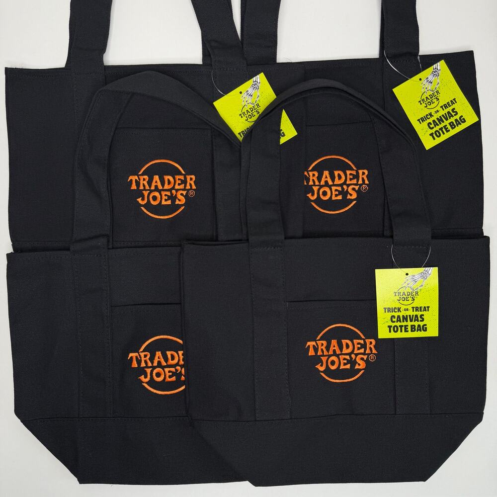 SET 4x Trader Joe’s Canvas MINI HALLOWEEN Tote Bags Black Orange Limited Edition